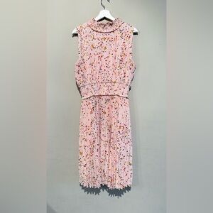 Nanette Lepore Women Smocked High Neck Pleated Midi Dress Women 8 Cocktail Work